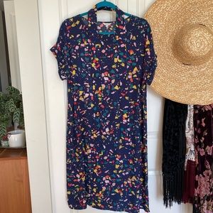 Navy/multi-colour abstract print dress
